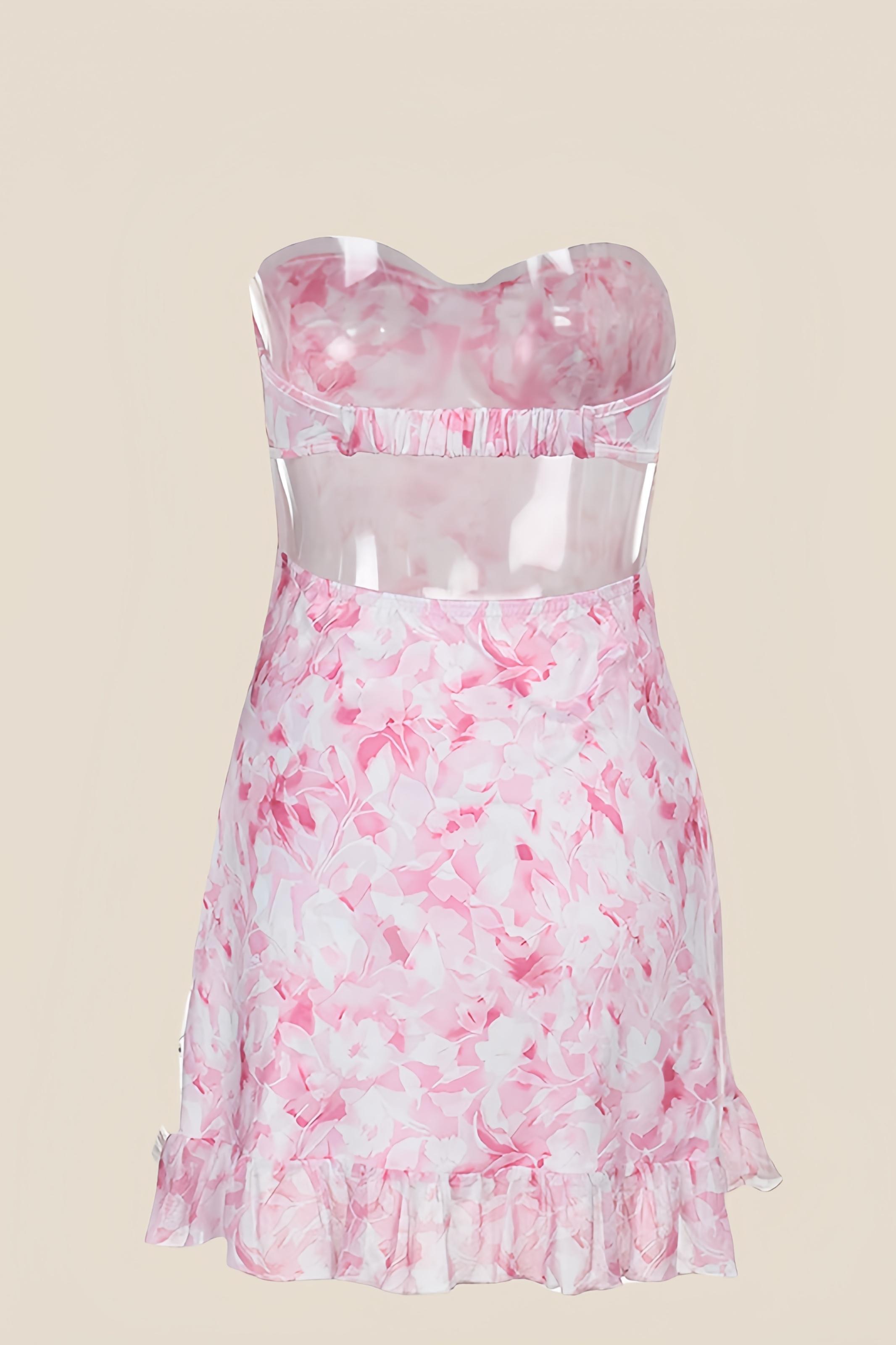Cute Pink Print Mini Dress with Bow