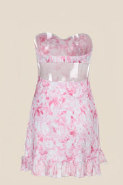 Cute Pink Print Mini Dress with Bow