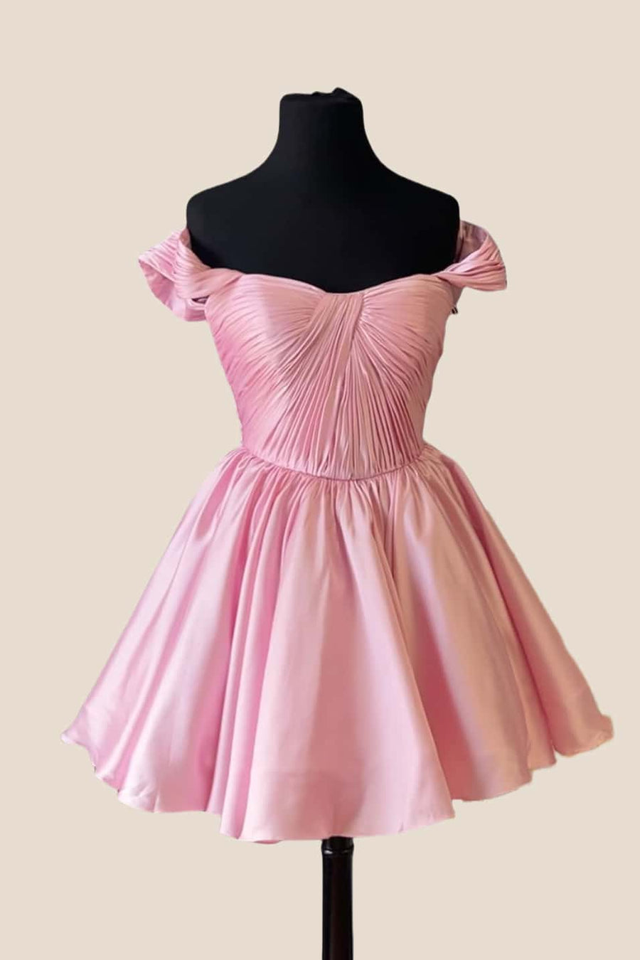 Off the Shoulder Pink Pleated A-line Short Dress