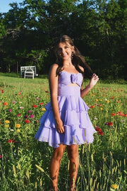 Strapless Yellow Pleated Tiered Short Dress with Rosette