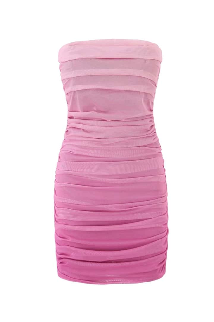 Strapless Fuchsia Ombre Ruched Short Dress