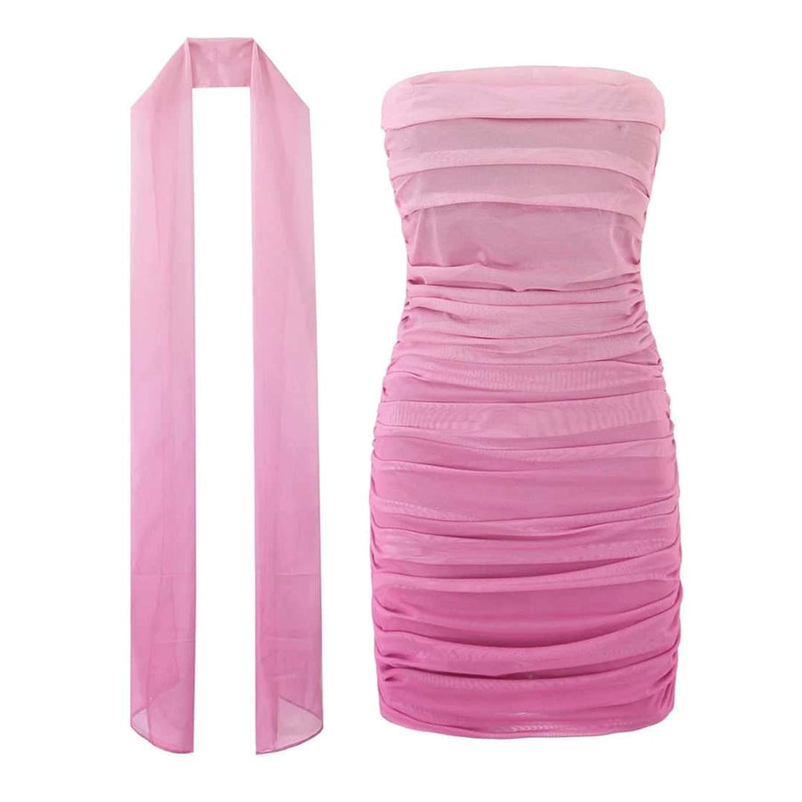 Strapless Fuchsia Ombre Ruched Short Dress