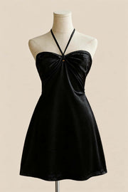 Halter Pink Back Tie A-line Short Dress