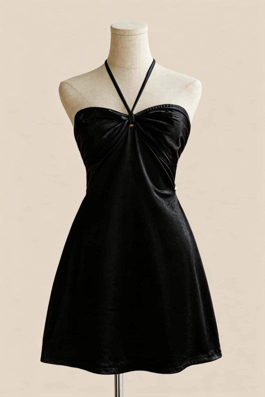 Halter Pink Back Tie A-line Short Dress