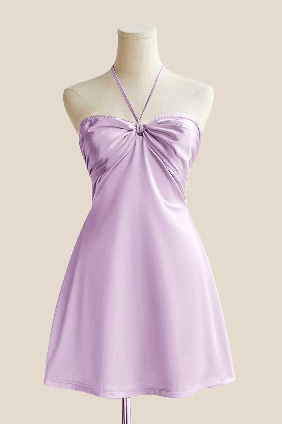 Halter Light Blue Back Tie A-line Short Dress