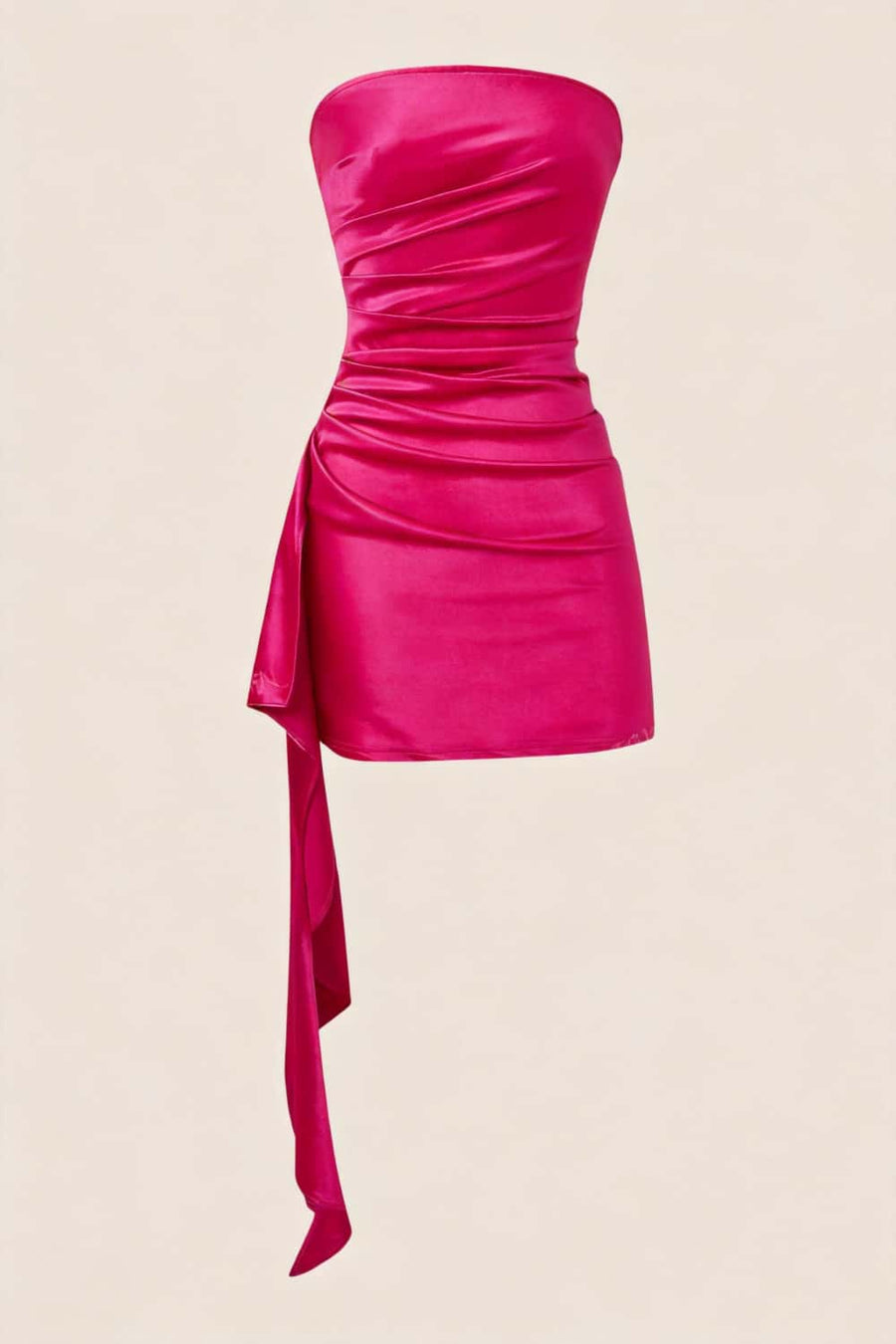 Strapless Pink Ruched Short Dress with Train Ohmollydress Strapless Pink Ruched Short Dress with Train Ohmollydress
