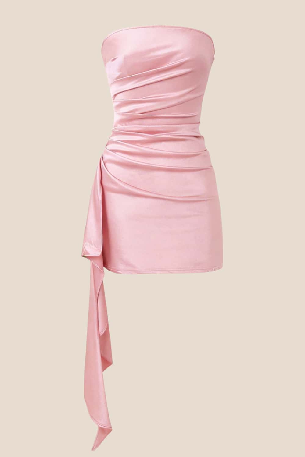 Strapless Pink Ruched Short Dress with Train