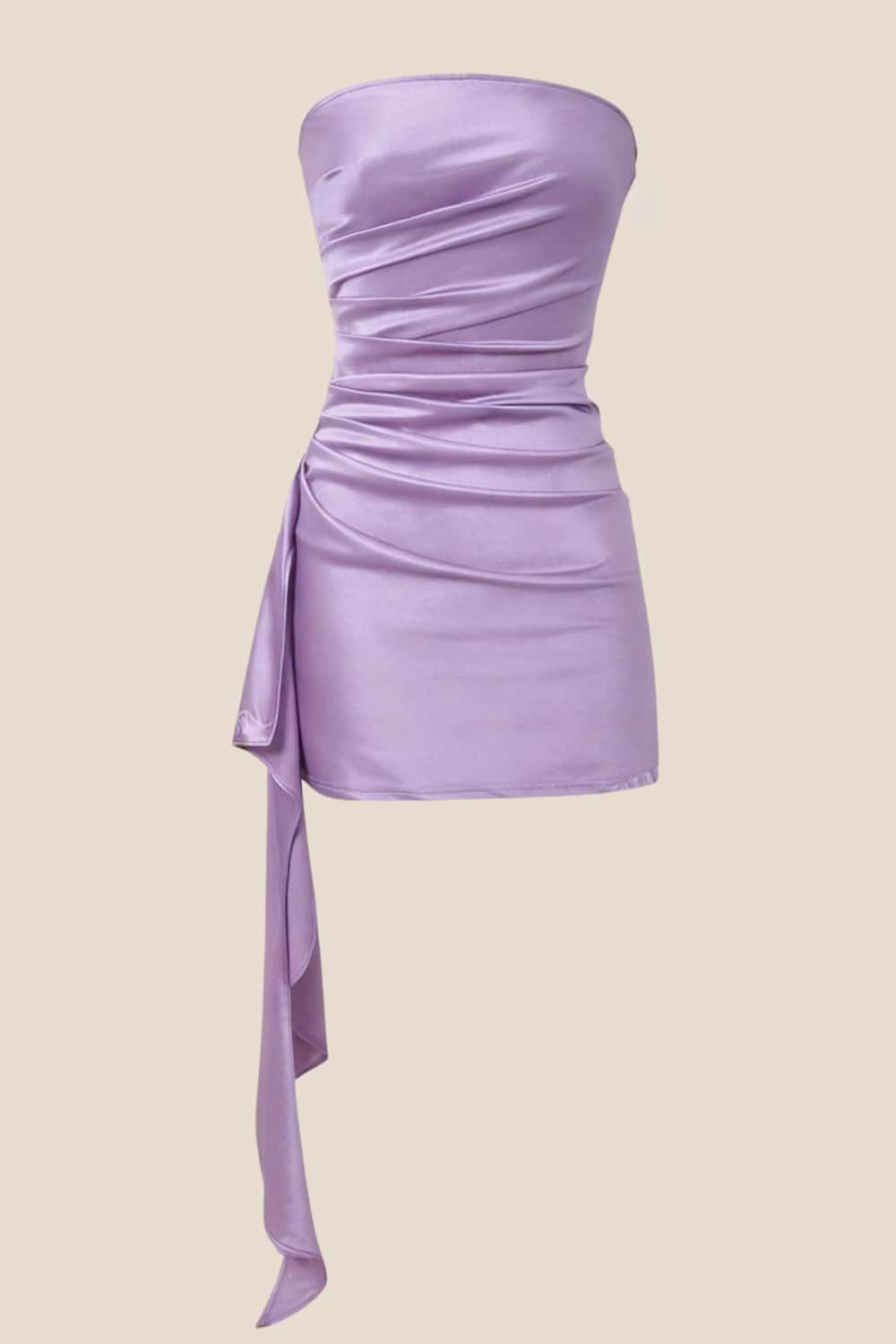 Strapless Lavender Ruched Short Dress with Train