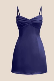 Straps Yellow Ruched Satin Short Dress