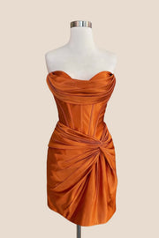 Cowl Neck Orange Twist Short Dress