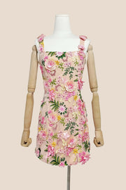 Square Neck Pink 3D Floral A-line Short Dress