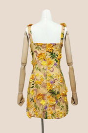 Square Neck Pink 3D Floral A-line Short Dress