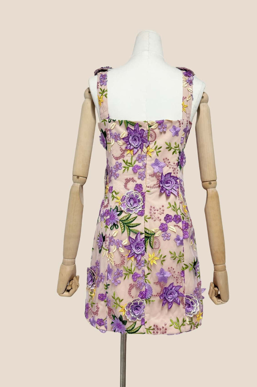 Square Neck Pink 3D Floral A-line Short Dress