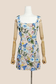 Square Neck Pink 3D Floral A-line Short Dress