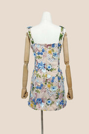 Square Neck Pink 3D Floral A-line Short Dress