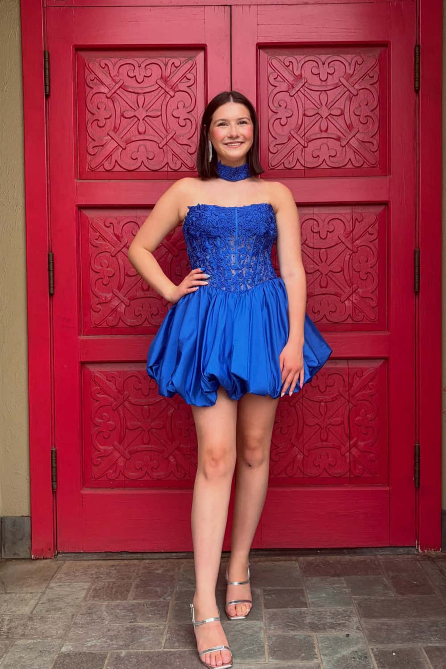 Strapless Red Appliques Bubble Homecoming Dress