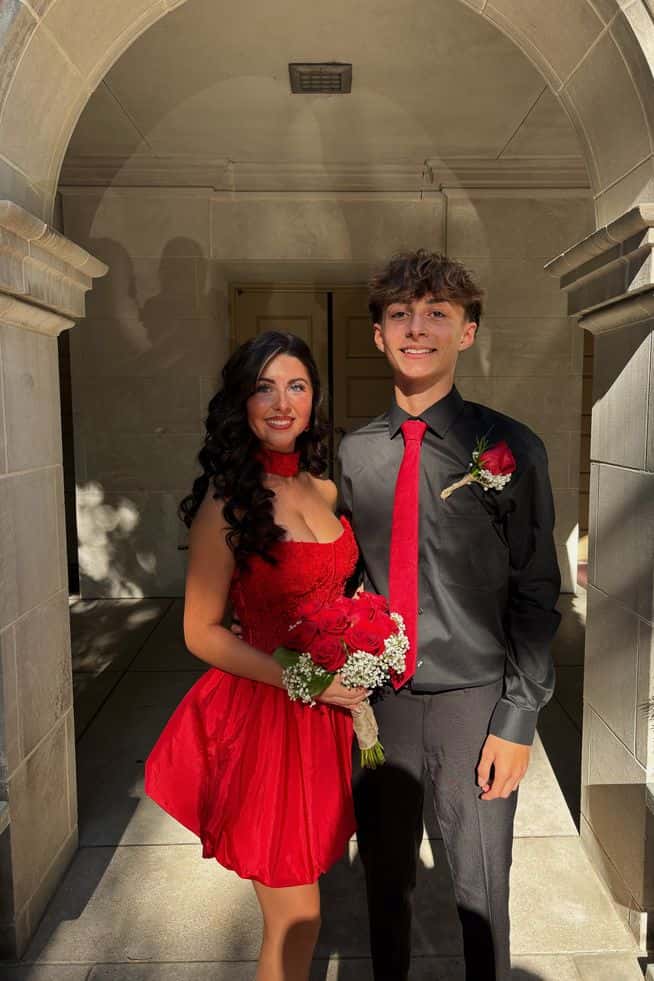 Strapless Red Appliques Bubble Homecoming Dress