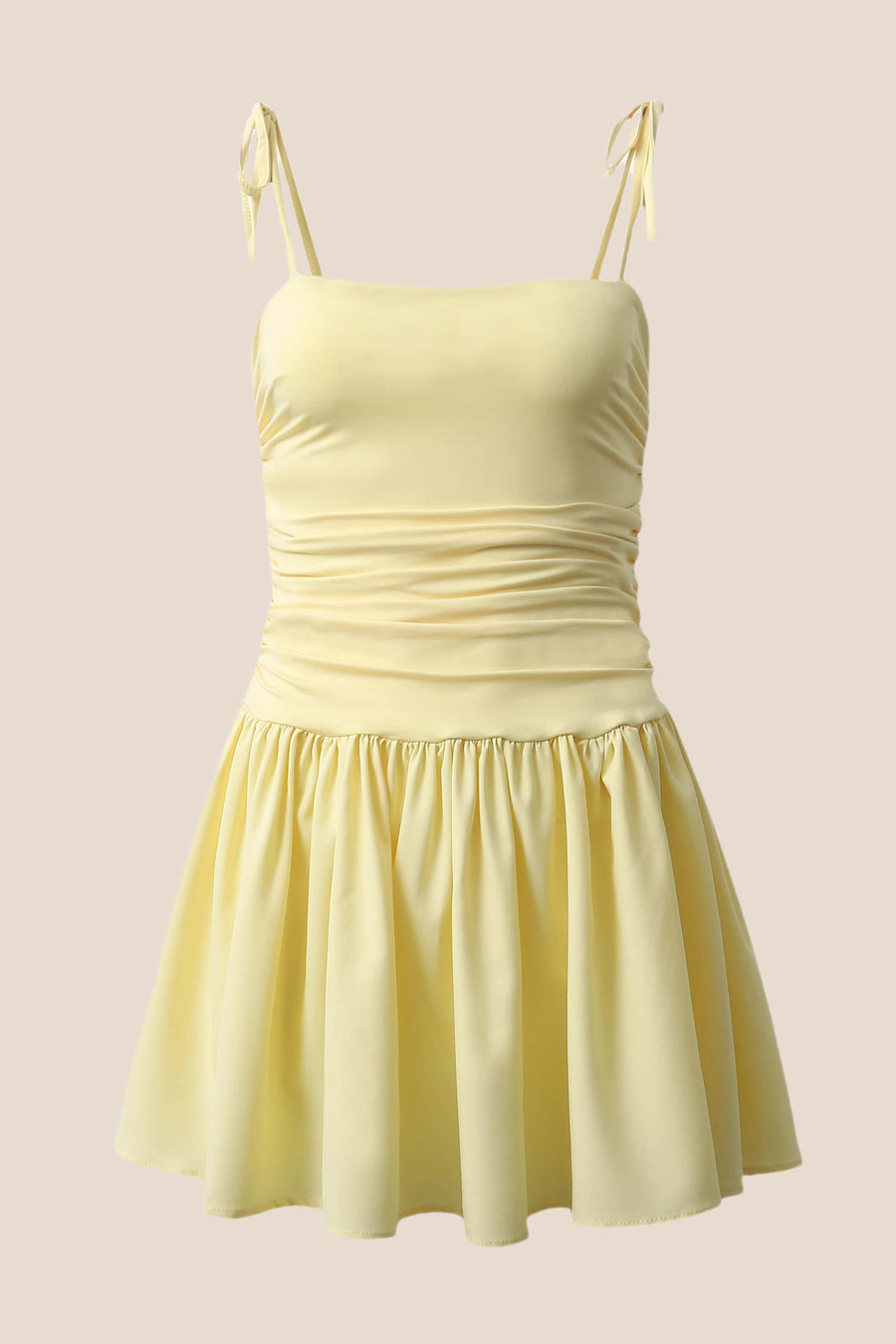 Tie Shoulder Yellow A-line Short Dress