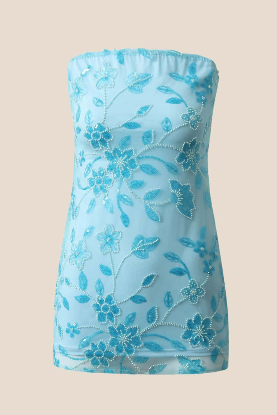 Green Beaded Strapless Fitted Short Dress