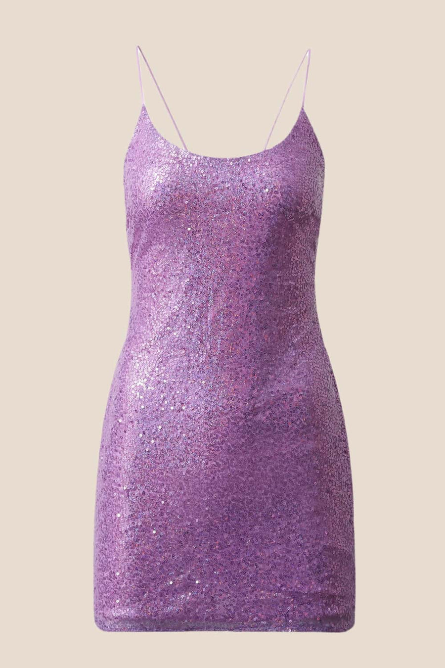 Orange Sequin Straps Tight Short Dress