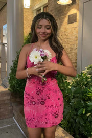 Pink Beaded Straps Fitted Mini Dress
