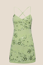 Light Blue Beaded Straps Fitted Mini Dress