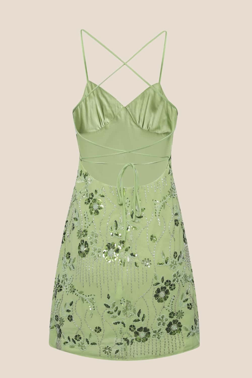 Green Beaded Straps Fitted Mini Dress