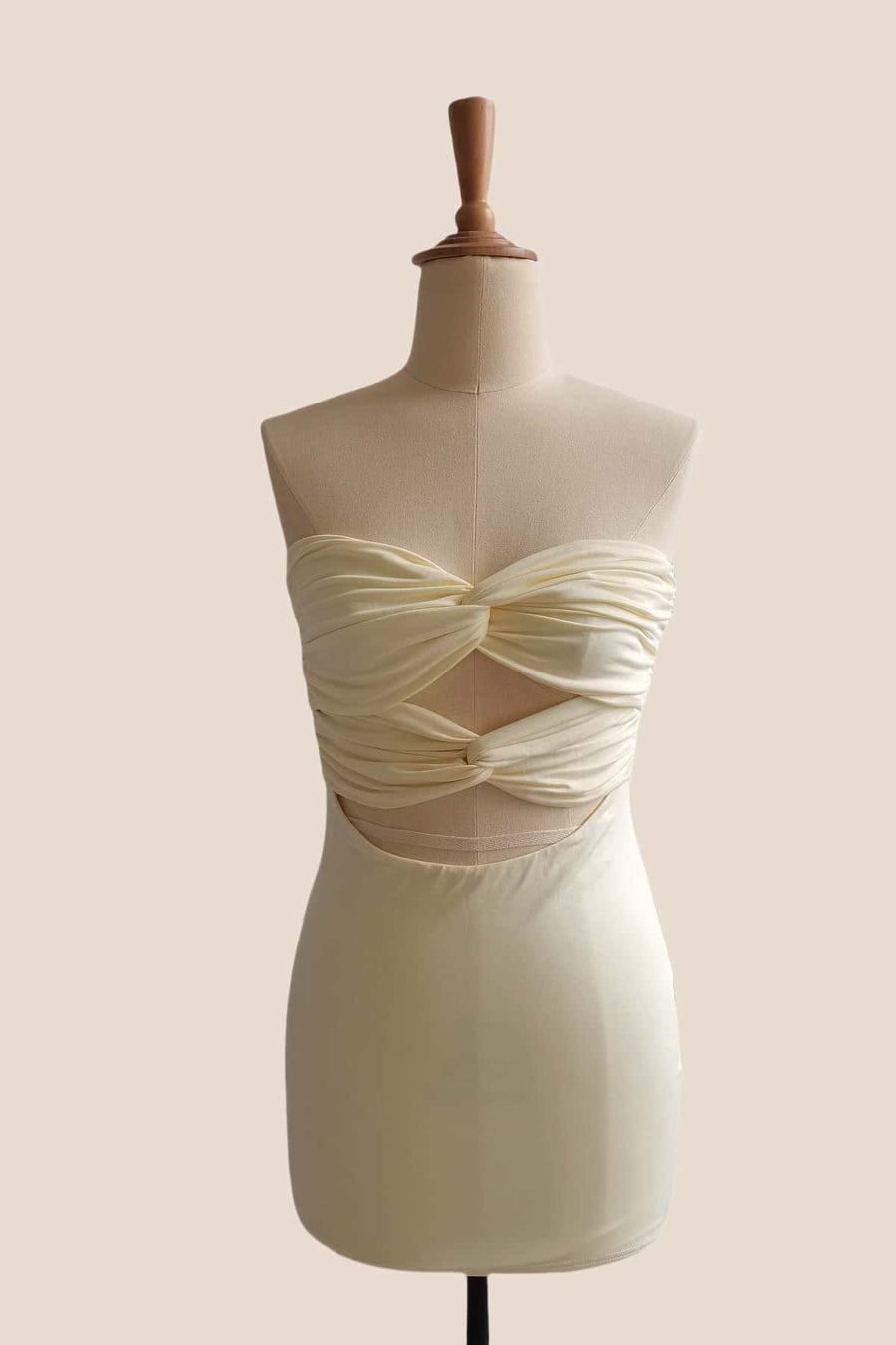 Strapless Yellow Twists Tight Mini Dress