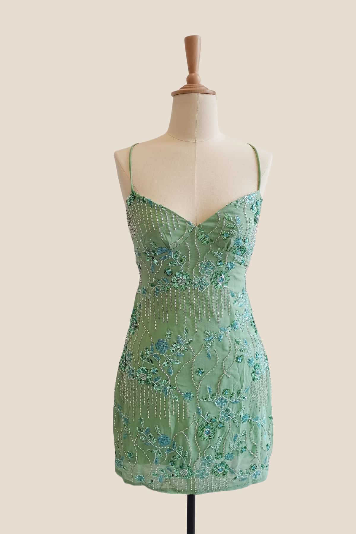 green sequin dress short Straps Green Sequin Fitted Short Dress – Ohmollydress