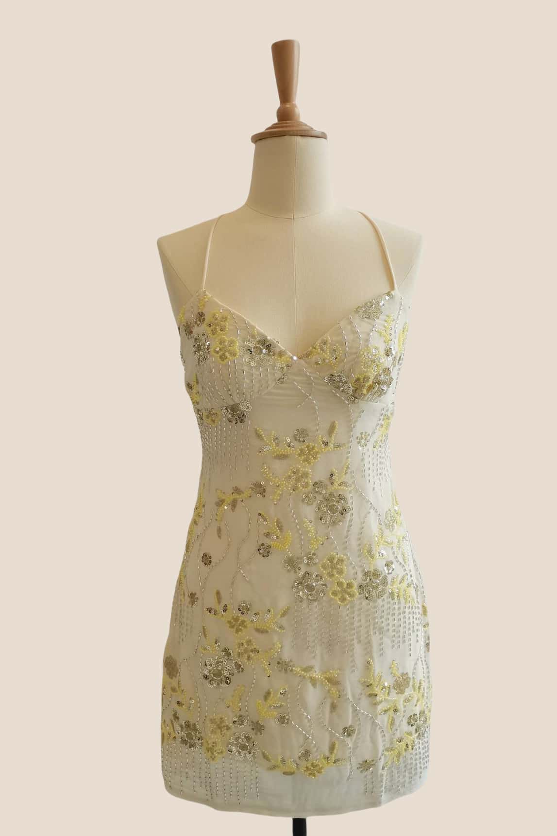 yellow sequin mini dress Straps Yellow Sequin Fitted Short Dress – Ohmollydress