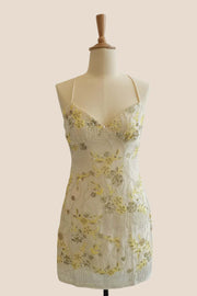 Straps Yellow Sequin Fitted Short Dress