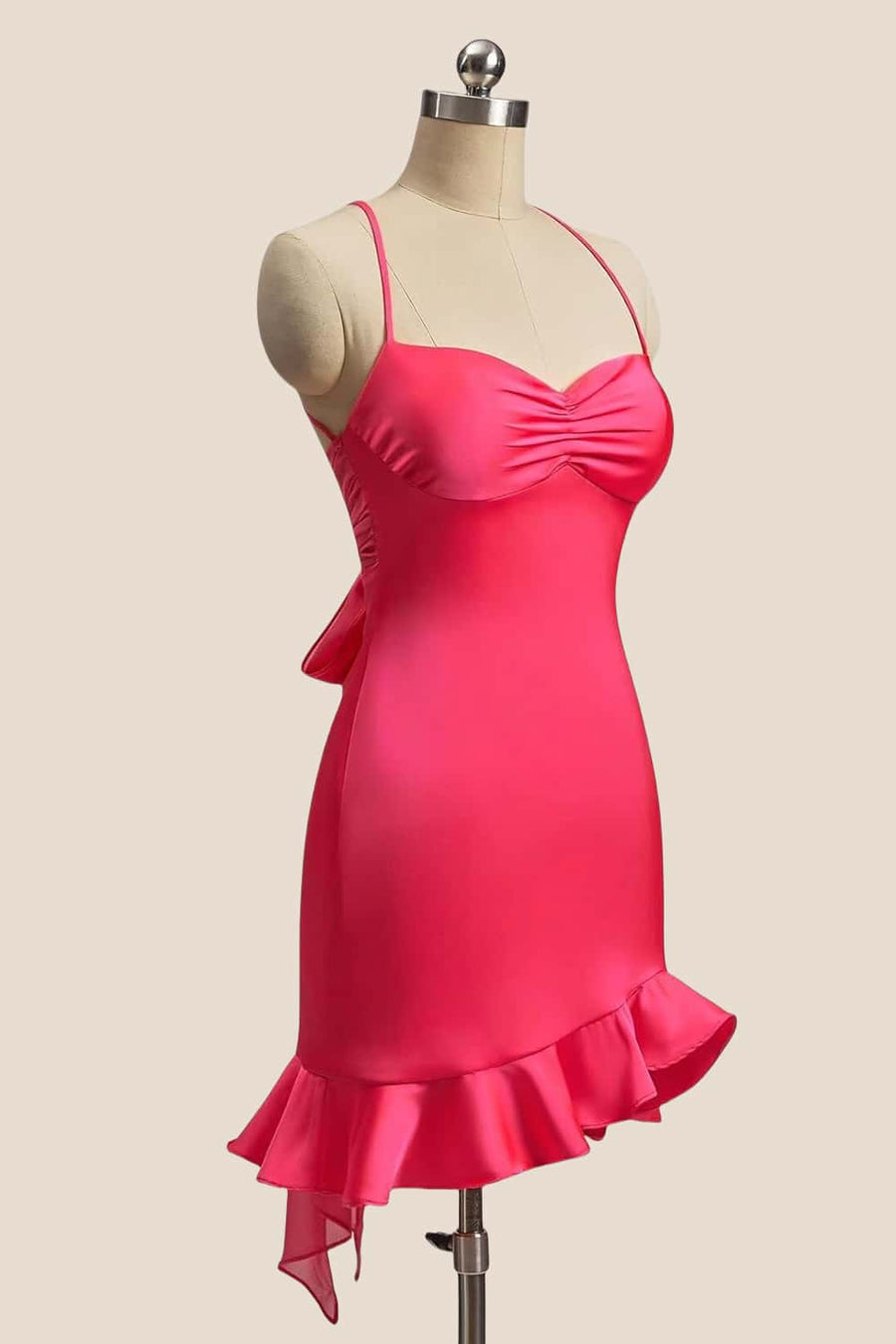 Straps Lavender Ruched Ruffle Fitted Dress
