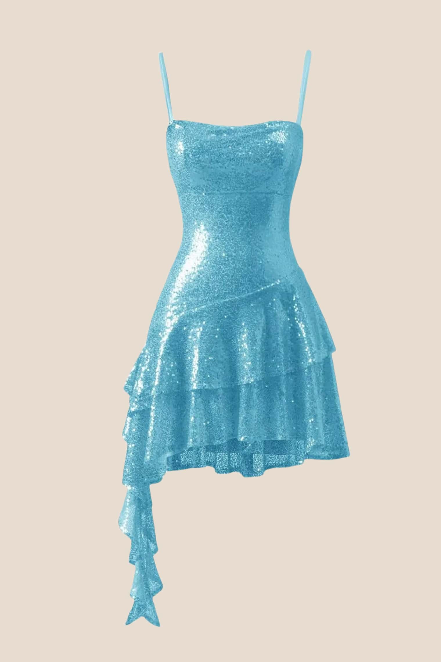 Straps Dark Green Sequin Ruffle A-line Dress