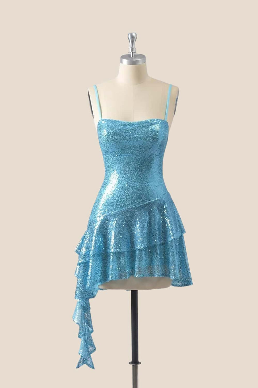 Straps Hot Pink Sequin Ruffle A-line Dress