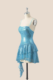 Straps Hot Pink Sequin Ruffle A-line Dress