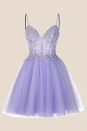 Hot Pink Straps Appliques A-line Short Dress