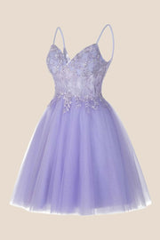 Hot Pink Straps Appliques A-line Short Dress
