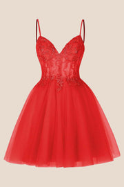 Hot Pink Straps Appliques A-line Short Dress