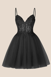 Hot Pink Straps Appliques A-line Short Dress