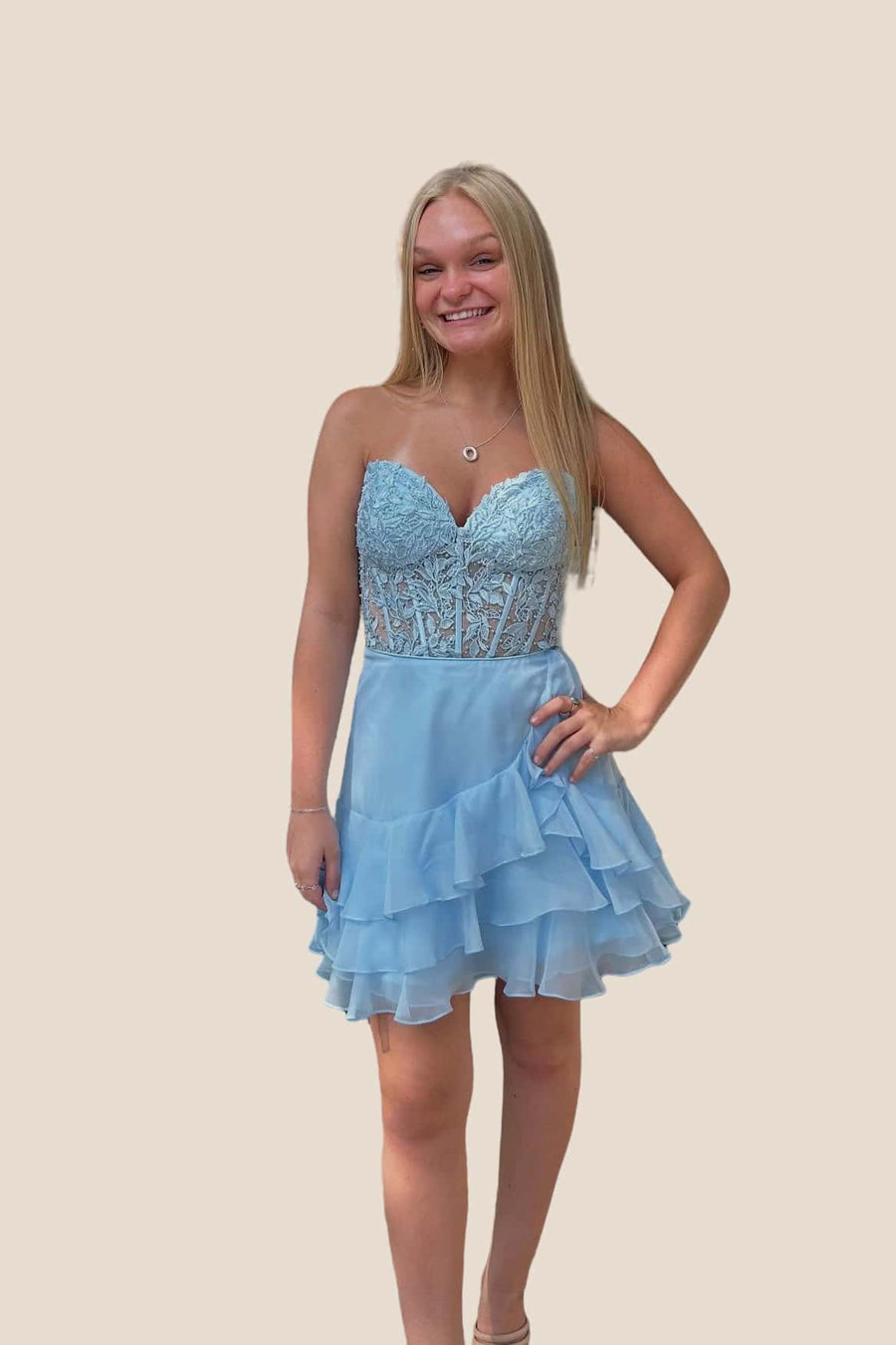 Lavender Sweetheart Appliques Chiffon Short Dress