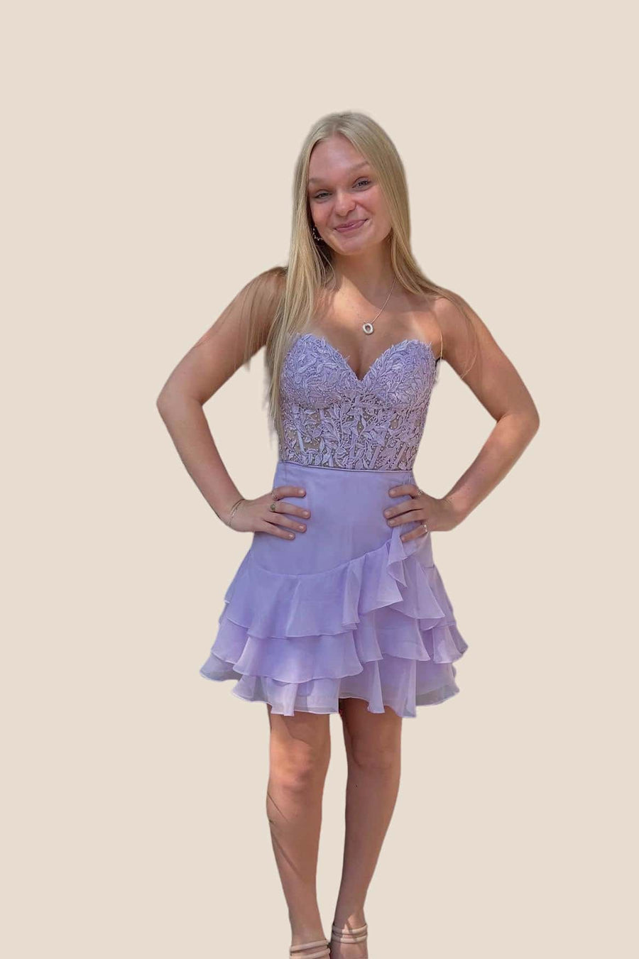 Lavender Sweetheart Appliques Chiffon Short Dress