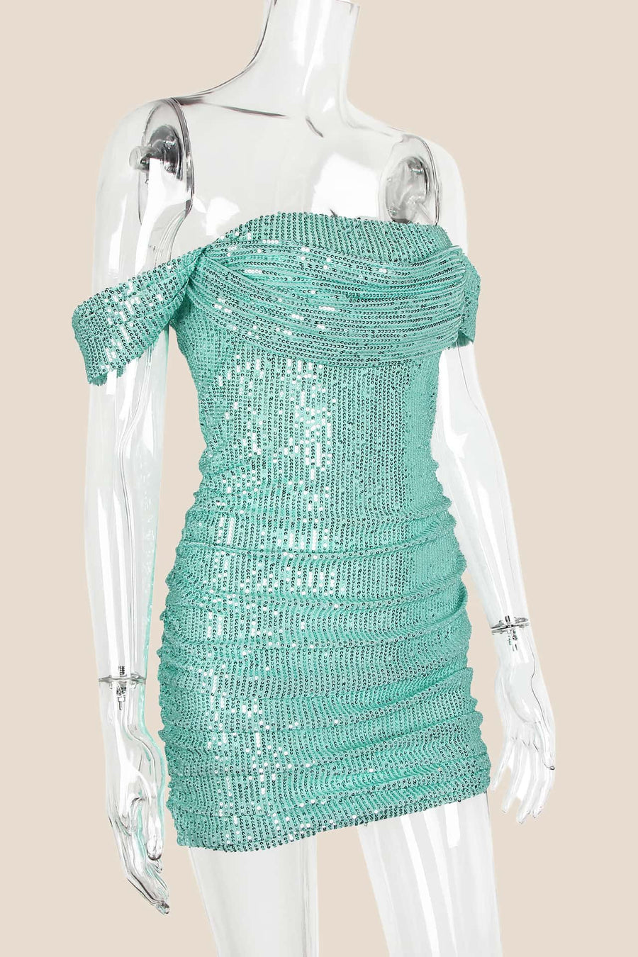 Off the Shoulder Blue Sequin Fitted Short Dress