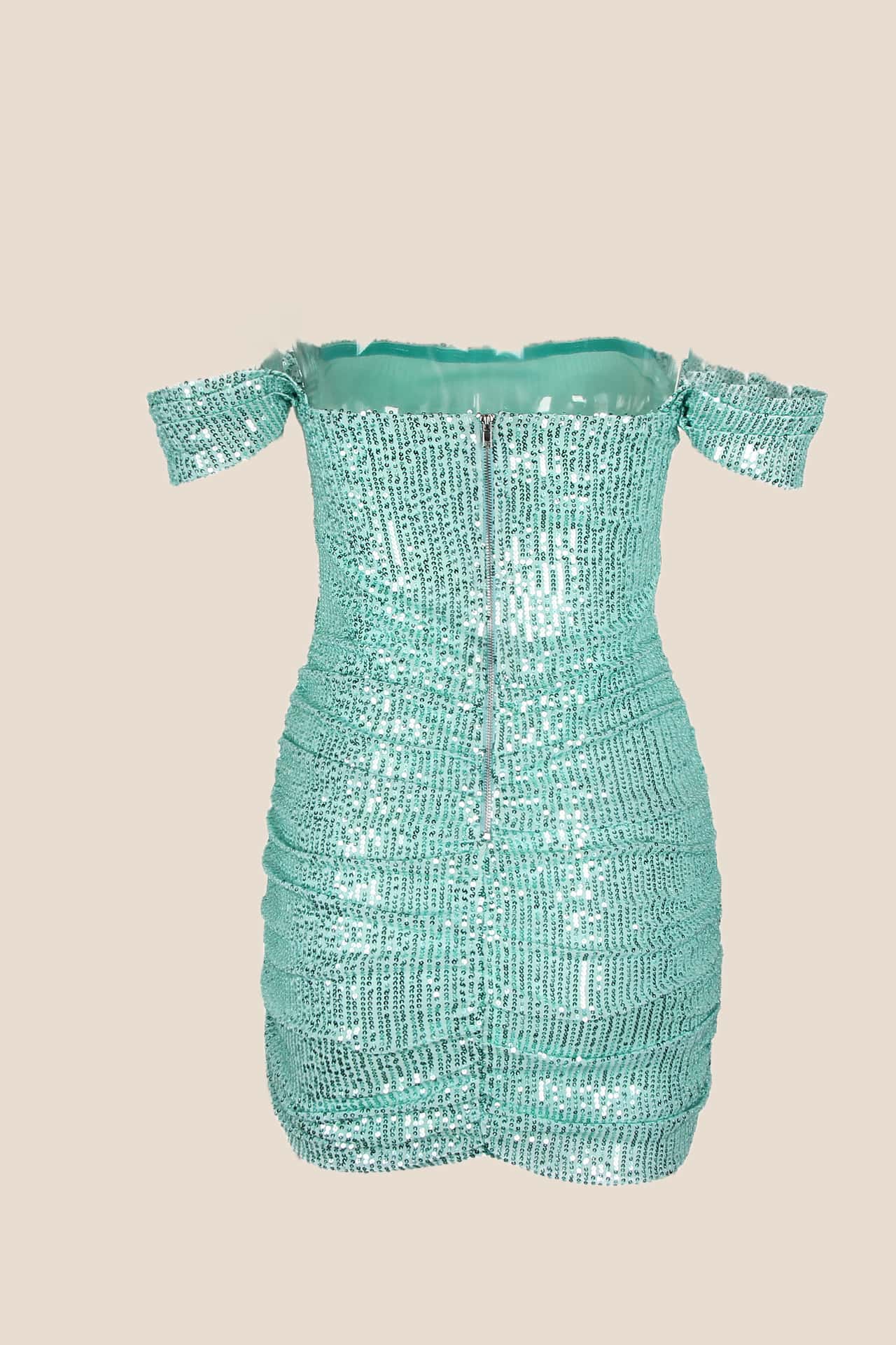 Off the Shoulder Blue Sequin Fitted Short Dress