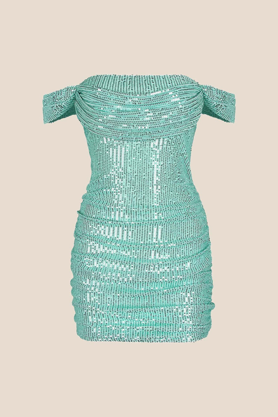 Off the Shoulder Blue Sequin Fitted Short Dress