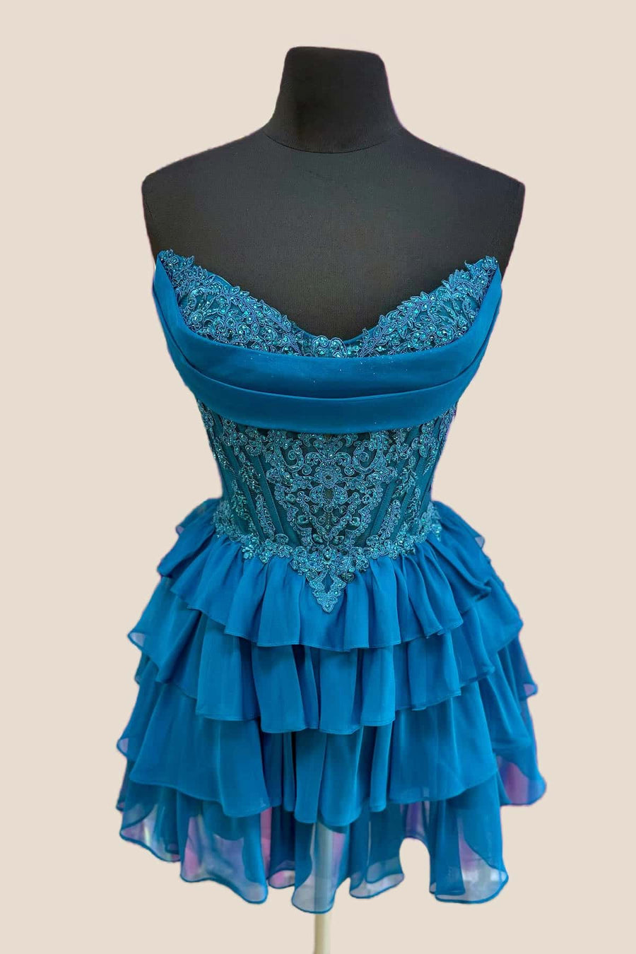 Peacock Strapless Short Ruffle Dress