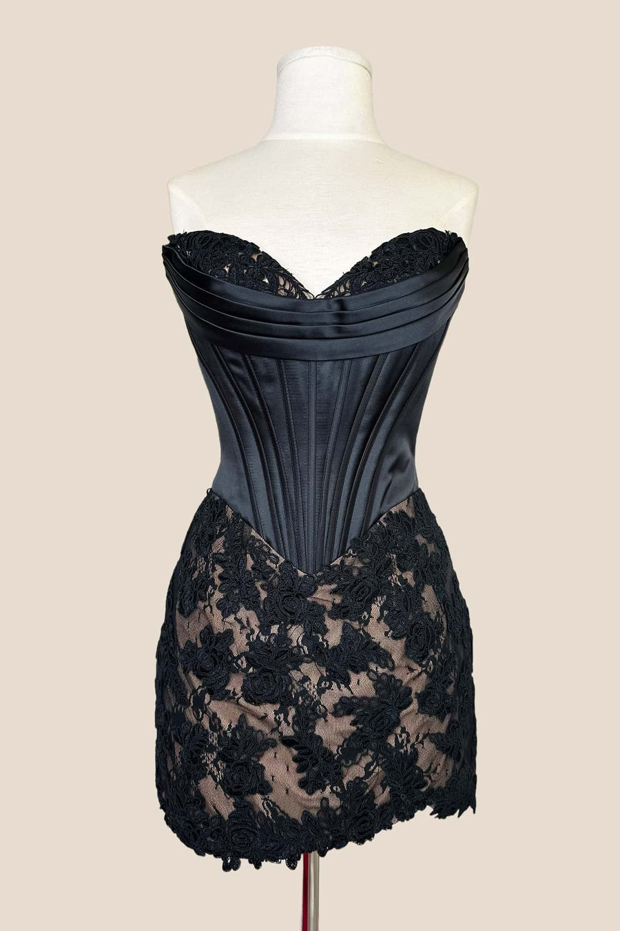 Black Sweetheart Lace and Satin Tight Dress