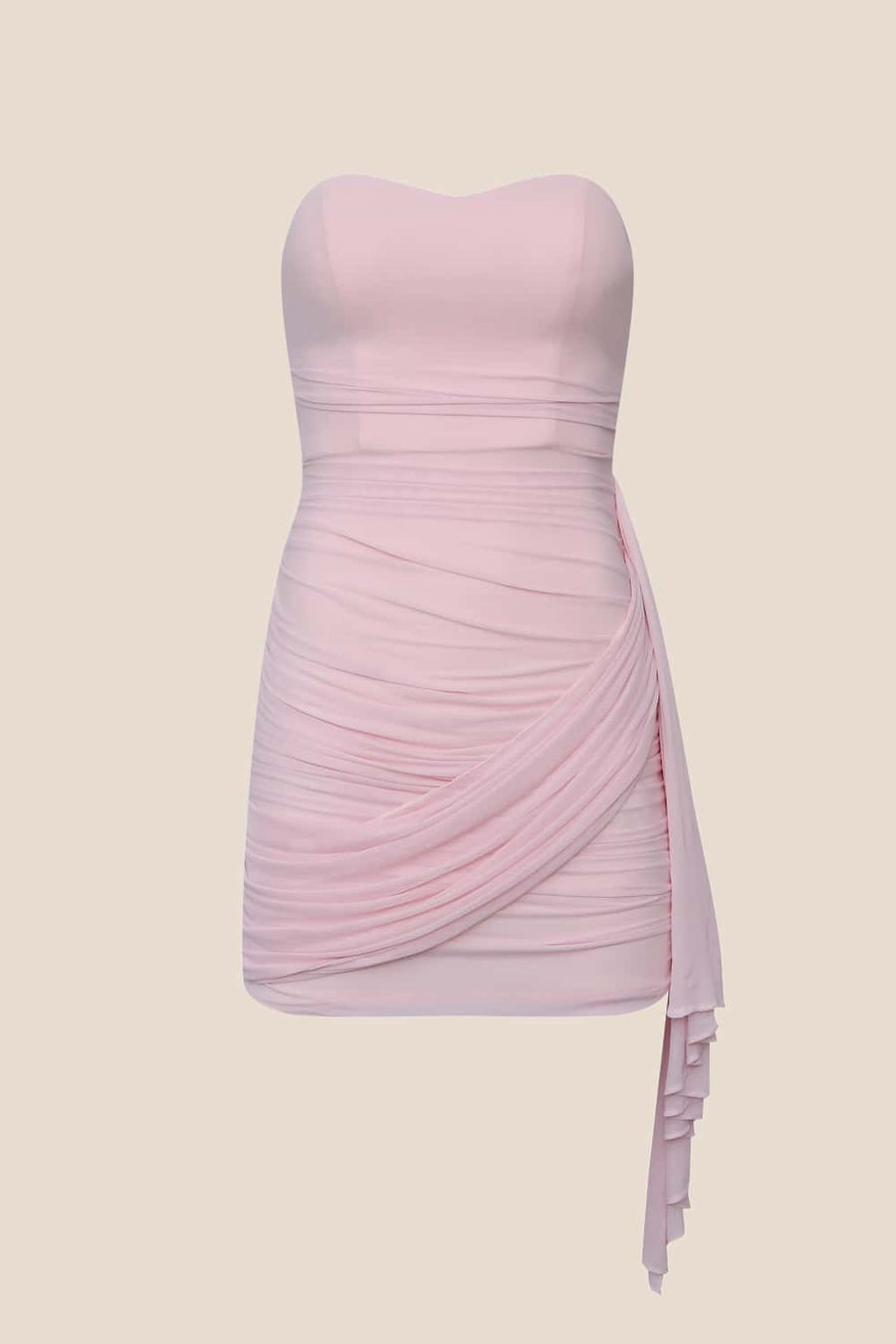Strapless Ruched Tight Dress with Train