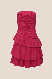 Fuchsia Strapless Ruffle Short Dress