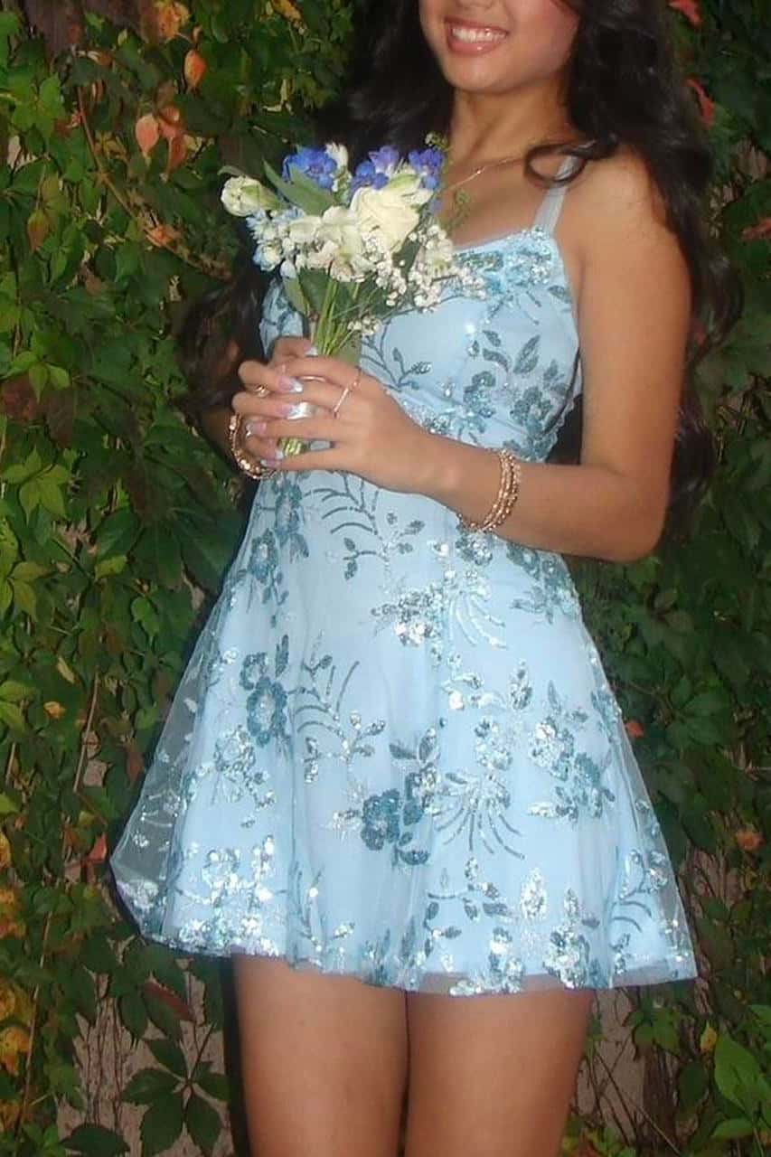 Purple Sequin Embroidery A-line Short Dress
