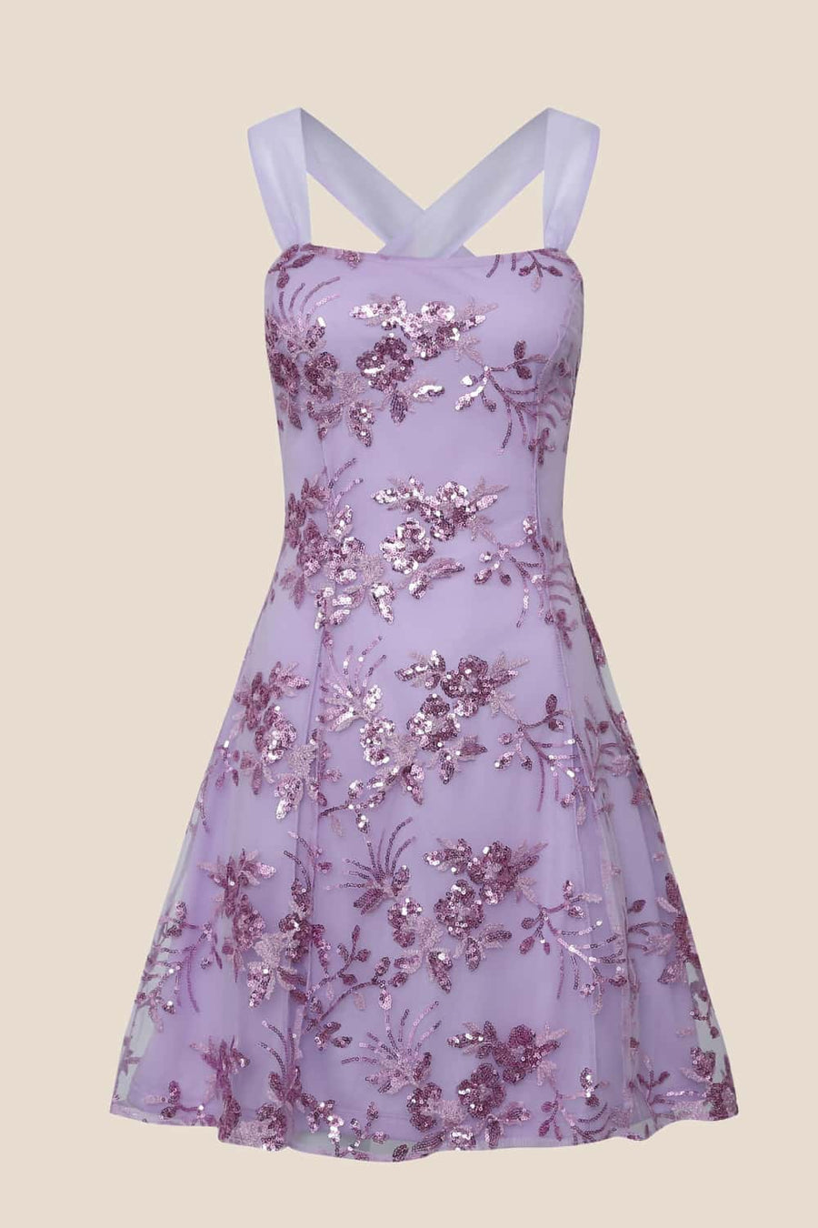 Purple Sequin Embroidery A-line Short Dress